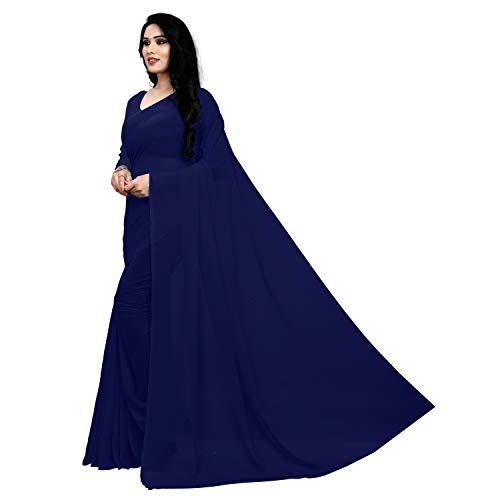 Image of StyleScope Women's Plain Georgette Saree With Georgette Plain Matching Unstitched Blouse Piece (Plainn)