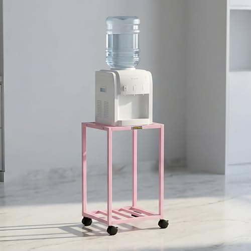Image of 2-Tier Metal Water Dispenser Stand with Lockable Wheels ? Heavy-Duty Black Frame Cart for 20?25L Bottles, Cans & Jars | Multifunctional Kitchen & Home Storage and Mobility Solution(Pink)