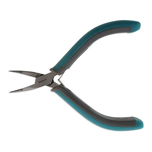 The Beadsmith Simply Modern Bent Chain Nose Pliers, 4.5 inches (114mm) with polished steel head, PVC grip handles and double-leaf springs, tool for jewelry making