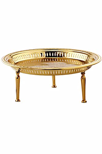 Orientalisches rundes Tablett Schale aus Metall Atay 50cm groß Gold | Orient Dekoschale mit hoher Rand | Marokkanisches… – Bild 5