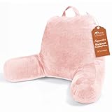 Sasttie Reading Pillow, Velvet Back Pillow for Bed Sitting Up, Adult Back-Rest Support Cushion with Arms for Sit Up on Couch, Sofa, and Floor, Dorm Essentials, Reading Accessories, Peach