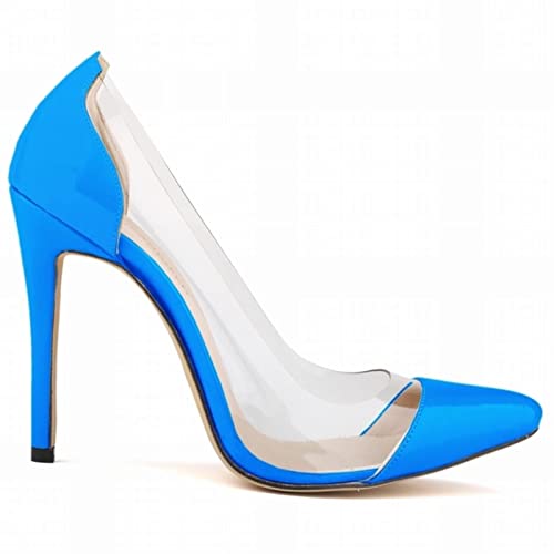 QIANKUN Escarpins en cuir verni pour femmes, corset à bout pointu, escarpins de fête, chaussures de mariage pour femmes, bleu ciel, 6,5