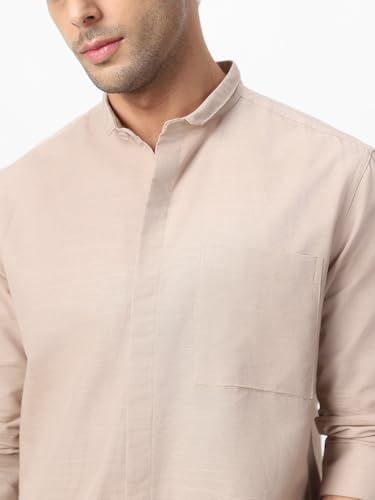 Image of Urbano Fashion Men's Cotton Full Sleeve Regular Fit Casual Solid Shirt with Band Collar