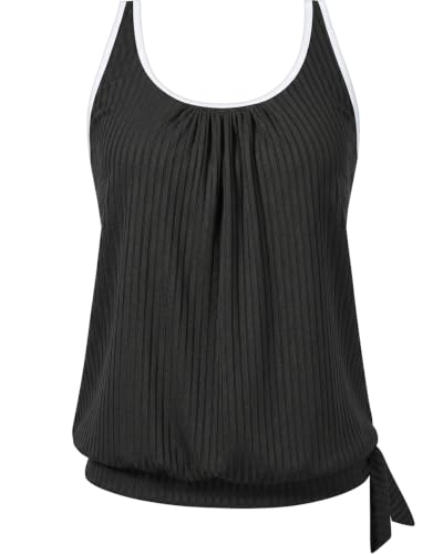 Image of Yonique Womens Blouson Tankini Swim Top Loose Fit Strappy Bathing Suit | Removable cups for custom shaping, Tummy Control Swimwear