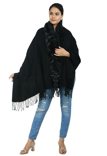 Image of Manra Women's Solid Faux Fur Border Stole Shawl Warm Wrap Cape for Winters (SC 14)