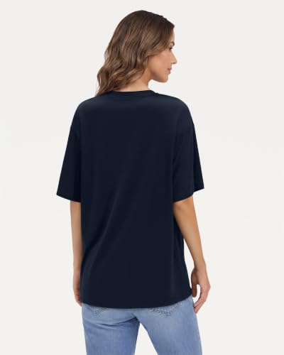 Stelle Women Oversized T Shirts Crew Neck Short Sleeve Shirts Summer Loose Fit Tees Navy Blue X-Small — view 3