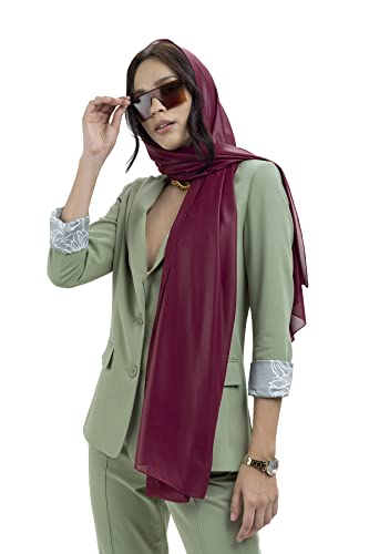 SARAR Damen Schal Lederoptık Doppelseıtıger Chiffon Halstuck-Kopftuch 75x200 Cm (Fuchsie) Cover