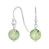 Pendientes Colgantes Redondos De Piedra Preciosa De Prehnita Verde Menta Translúcido Y Pálido, Simples, Con Gancho De Pescado Francés De Alambre De Plata Esterlina .925 Para Mujeres