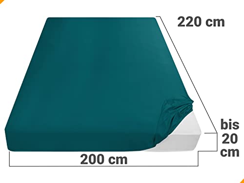 npluseins Microfaser Spannbettlaken fein gewebt, 200x220 cm, Petrol – Ansicht 3