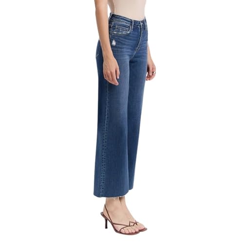 Flying Monkey Women's High-Rise Crop Clean Cut Raw Hem Wide Leg Jeans2