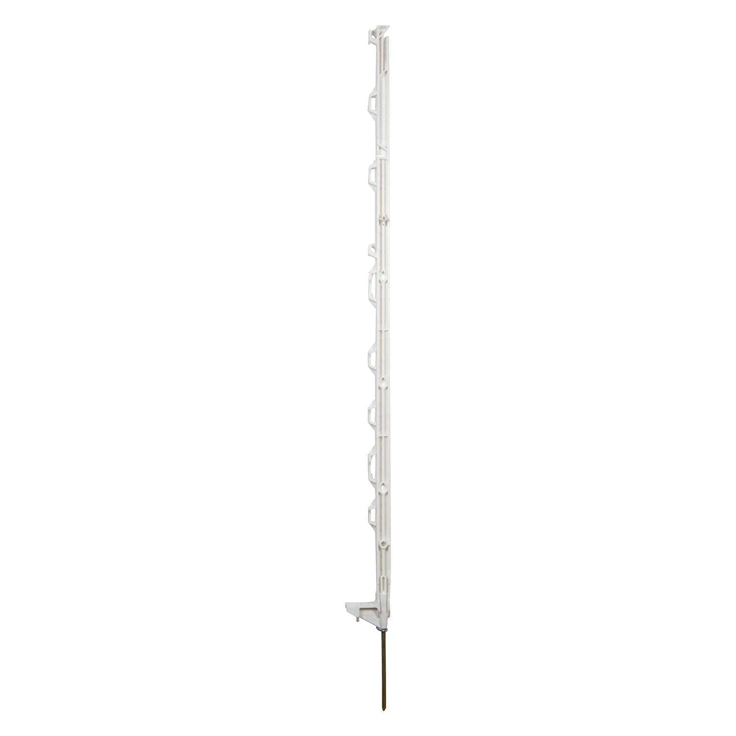 horizont Piquet de clôture plastique 10 pièces blanc, hauteur 108cm, pas unique, piquet plastique avec oeillets pour rubans, cordes, torons, piquet de clôture clôture de pâturage | Piquet en plastique avec œillets pour rubans, cordes, brins