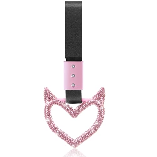 Image of Fabbay Glittery Car Accessories Bling Heart Handle Ring Car Accessory for Women Heart Hand Strap Drift Charm Rear Bumper Warning Ring Decor for Bus Interior Exterior Decoration (Pink, Devil Style)