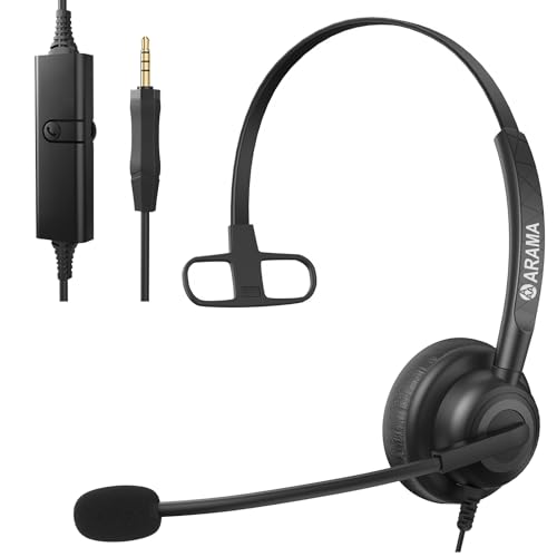 Arama Cell Phone Headset with Microphone Noise Cancelling, 3.5mm Headset for iPhone Samsung Android Mobile Phone PC, Wired Computer Headsets for Work Classroom Home Office Call Center (A600MP)