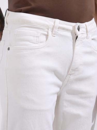 Image of The Indian Garage Co Men Slim Fit Mid-Rise Jeans (White 34)