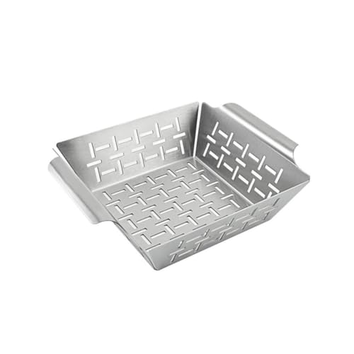 URPIZY Cesta para barbacoa de acero inoxidable, cuadrada, antiadherente, cesta para verduras con ventilación, accesorios para barbacoa, apta para lavavajillas, color plata, 35 x 31 x 5,5 cm
