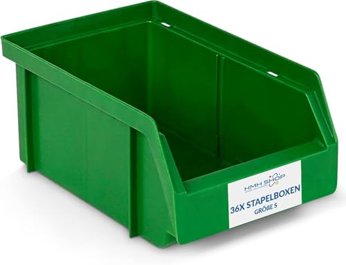 HMH 36x Stapelboxen Größe S Werkstatt Garage Keller Sichtlagerboxen 161x105x75mm Lagerboxen GRÜN Sichtlagerkästen Kleinteile Aufbewahrung