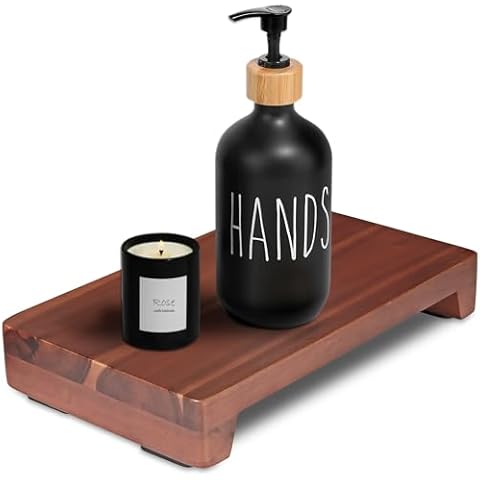 Wood Pedestal Stand 12x7x1.8 inches, Farmhouse Wood Riser, 100% Natural Acacia Wood, Non-Slip Bottom, for Bathroom Kitchen Counter Sink, Display Decorative for Plant Bottle Candle (Rectangular) Cover