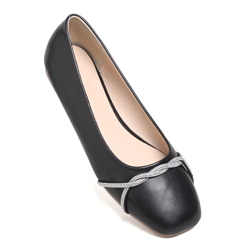 Image of TN TANGNEST Womens Casual Flats Chain Ballet Flats | Fashion Pointed Toe Rhinestone Flats, Comfort Slip On Dress Shoes for Business Work Office Wedding Party
