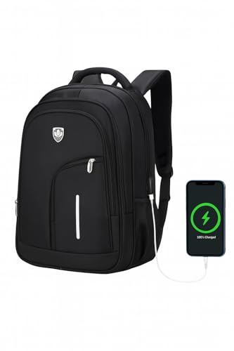 Mochila Masculina Reforçada Executiva Grande Mochila para Notebook Trabalho Viagem Escola com Cabo de Aço Impermeável Antifurto com Saídas USB/Fone de Ouvido Unissex
