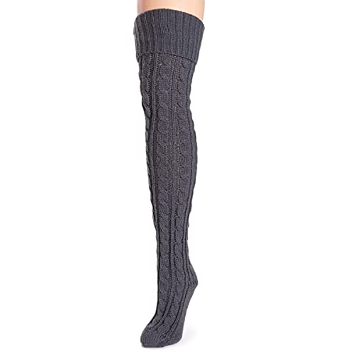 Muk Luks Womens Women's Cable Knit Over The Knee Casual Sock, Pewter, One Size Us #TOP1