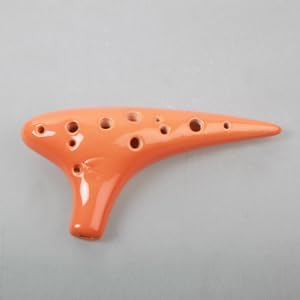 Soprano C 12 Holes Ceramic Ocarina - Easy to Learn, Good for Beginner & Great Gift. Linns Arts! Orange