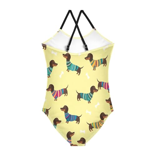 Cute Cartoon Dogs Girls' One-Piece Swimwear with Adjustable Shoulder Strap, Beach Swimwear, 3-102