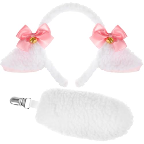 XEPST Ensemble de Costumes de Mouton Animal, Oreilles et Queue de Mouton avec Bandeau d'Agneau et Queue pour Costume d'animal Cosplay Fête d'anniversaire Halloween Déguisements Fournitures de Fête