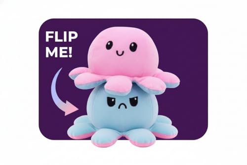 Image of Octopus Reversible Plushie Toy, Gift for Birthdays & Special Occasions Girls and Adults, Gift for Girlfriend, Mood Expression Soft Toy(18cm) (Pink-Blue)