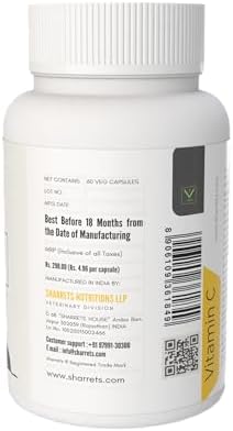 Vitamin C (L Ascorbic Acid) Immunity Supplement for Dogs/Pets, 60 Veg Capsules