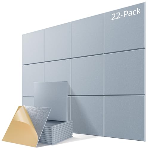 Image of 22 Pack Self-Adhesive Acoustic Panels, 12 inch X 12 inch X 0.4 inch High-Density Sound Proof Foam Panels for Walls, Soundproof Wall Panels for Home & Office (Smoke Gray)