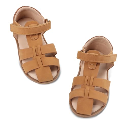 Wulubaba Toddler Boys Sandals Closed Toe with Hook-and-Loop Closure Adjustable Extended Strap Baby Boy Sandals Infant Lightweight Closed Toe Shoes Brown 6