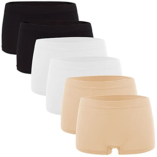 Fabio Farini - Lot de 6 - Boxer Shorty Uni Femme - 2 Noir, 2 Blanc et 2 Apricot - 36-38/ S-M