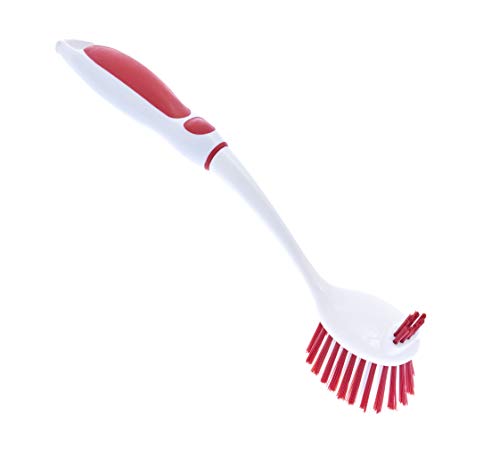 Image of Dish Brush with Handle Vegetable Brush Double Sided Cleaning Brush Scrubber Non Scratch Scrub Brushes Kitchen Brush for Cooking, Foods- Fruits /Potatoes /Veggies, Sinks, Bath-Red, Superio