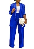 Vakkest Pant Suits for Women Dressy 2 Piece Outfit Business Casual Blazer Jackets and Wide Leg Work Office Slacks Set