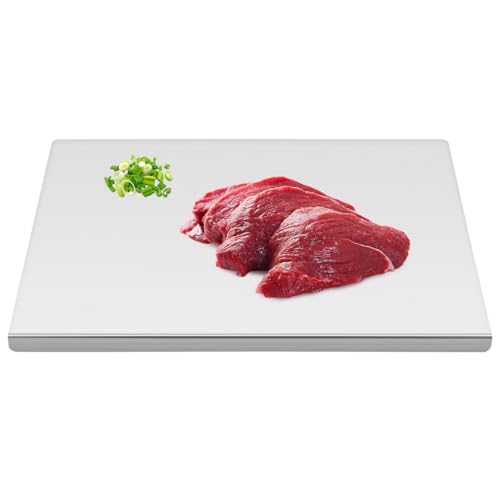 Didiseaon Tabla de cortar de acero inoxidable: tabla de cortar de metal para cocina, protector de encimera para preparar alimentos, pan, carne, verduras, 50 x 40 cm