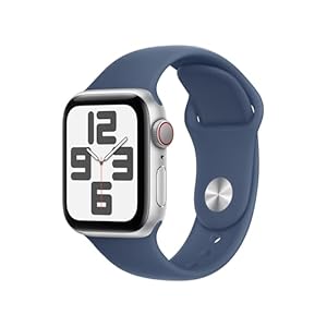 Apple Watch SE (2. Generation) GPS + Cellular 40 mm Smartwatch mit Aluminiumgehäuse in Silber und Sportarmband in Denim (M/L). Fitness und Schlaftracker, Unfallerkennung, Herzfrequenzmesser