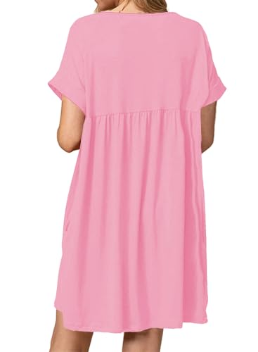 Image of Jayscreate Women's Baby Doll Dress Summer Casual Tunic Pleated Flowy Swing Short Sleeve Black V Neck Mini Dress