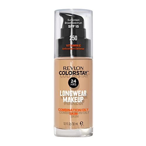 Image of Revlon Liquid Foundation, ColorStay Face Makeup for Combination & Oily Skin, SPF 15, Medium-Full Coverage with Matte Finish, 250 Fresh Beige, 1 fl oz