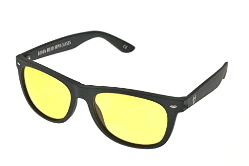 Bison Head Classic Style Sunglasses XXL - Black Frame/Yellow Lens, Black, XX-Large