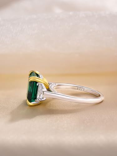 Effinny EFFINNY-519 4.5Ct Women'S Two-Tone Emerald Engagement Ring,Asscher Cut Green Paraiba Tourmaline Three Stone Promise Ring In 925 Sterling Silver thumb #5