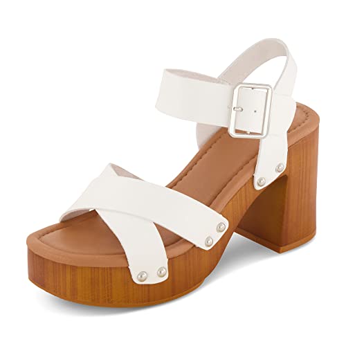 Dunes Patsy - Sandalia de madera sintética para mujer + espuma cómoda y tecnología LiteSole, anchos disponibles, Blanco, 36 EU