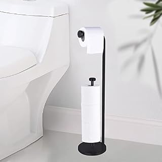 Stainless Steel Toilet Roll Holder Free Standing - Rust Proof Toilet Paper Holder Stand Holds 4 Paper Rolls  Modern Toilet Roll Storage with Heavy Duty Base For Bathroom & Kitchen  Black