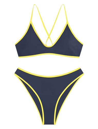 Image of ZAFUL Women's Tie Back Padded High Cut Bralette Bikini Set Two Piece Swimsuit