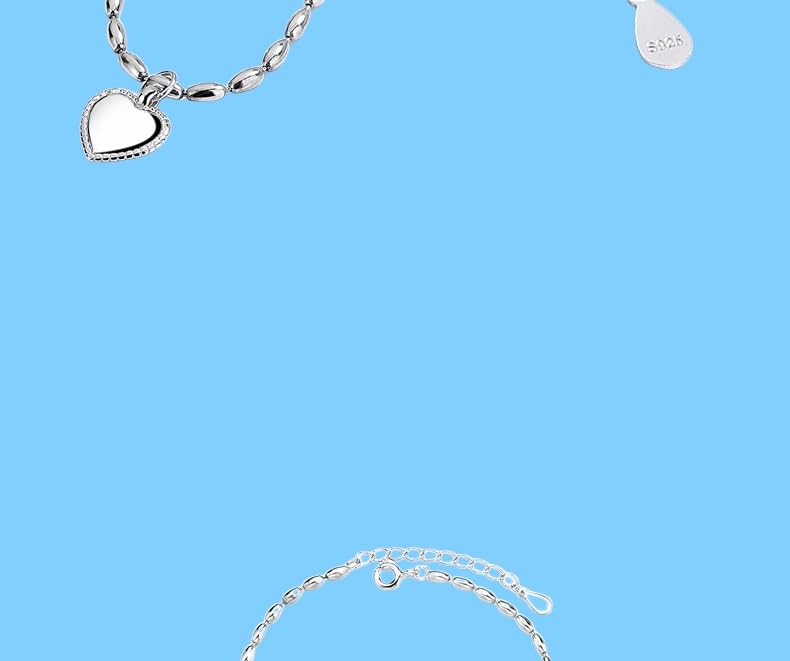 LYGXWJFC 925-Silber-Armband, Verstellbarer Federverschluss, modisches High-End-Armband aus 925-Sterlingsilber mit Reiskorn-Anhänger in Herzform, Energieschmuck für Frauen