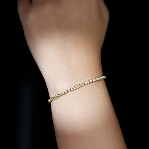 2.25 Ct Moissanite Tennis Bracelet, Bezel Set Moissanite Bracelet, Moissanite Gold Tennis Bracelet With Box Tongue And Safety Clasp, Unisex Tennis Bracelet, 14K Yellow Gold, 6.5 Inches #TOP2