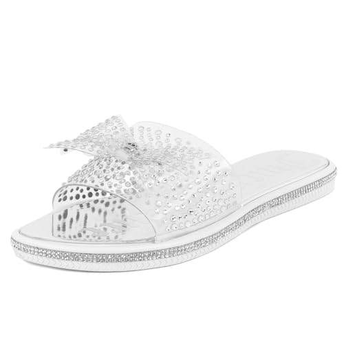 Image of Juicy Couture Women's Slide Sandals - Glitter Bling Open Toe Sparkle Flats - Dressy Summer Casual Footwear