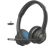 JLab Go Work 2nd Gen Headset mit Mikrofon Bluetooth & USB C Dongle, 55+ Std. Akku, On Ear Wireless Headset mit Mikrofon und Multipoint, kabellos oder mit Kabel, für PC, Handy, Büro