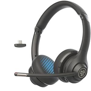 JLab Go Work 2nd Gen Headset mit Mikrofon Bluetooth & USB C Dongle, 55+ Std. Akku, On Ear Wireless Headset mit Mikrofon und Multipoint, kabellos oder mit Kabel, für PC, Handy, Büro