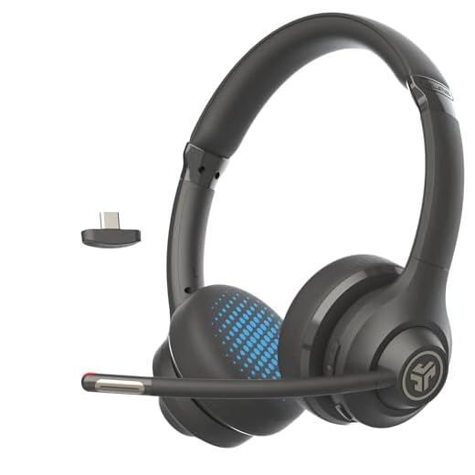 JLab Go Work 2nd Gen Headset mit Mikrofon Bluetooth & USB C Dongle, 55+ Std. Akku, Wireless Headset, On Ear PC Kopfhörer mit Mikrofon und Multipoint, kabellos oder mit Kabel, Headset für Handy, Büro