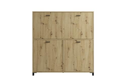 byLIVING Sekretär Montana/Sekretär Artisan Eiche/Office-Schrank mit 1 Klappe und 2 Türen/Schwarze Griffe/B 120, H 127, T 40 cm